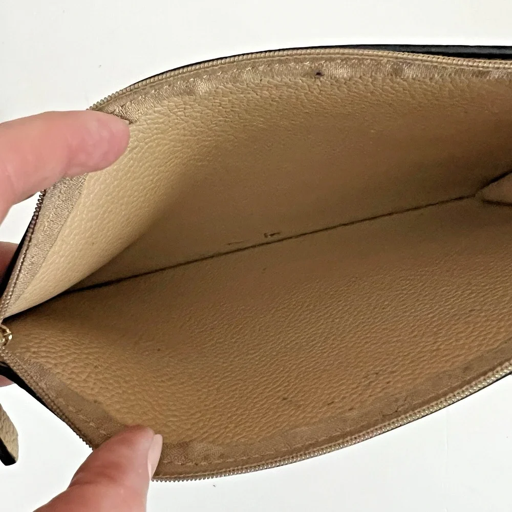 Calvin Klein Tan Faux Leather Zip‎ Pouch Clutch Cosmetic Bag  6.5 x  9.5